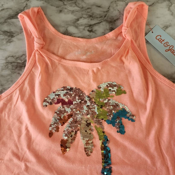 NWT Girls Peach Tank Top with Sequined Palm Tree Size 14/16 - Picture 4 of 8